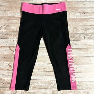 Victoria's Secret PINK Yoga Pants Cropped Capri Leggings Black/Pink Size Small
